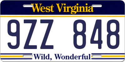 WV license plate 9ZZ848