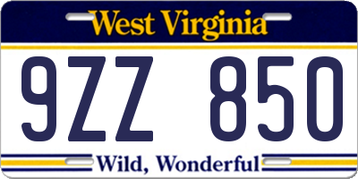 WV license plate 9ZZ850