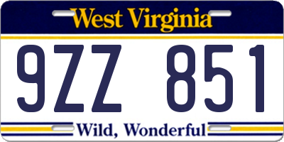 WV license plate 9ZZ851