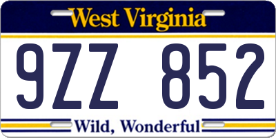 WV license plate 9ZZ852