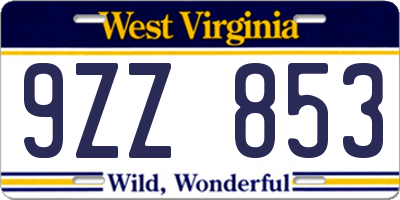 WV license plate 9ZZ853