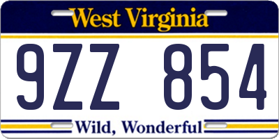 WV license plate 9ZZ854
