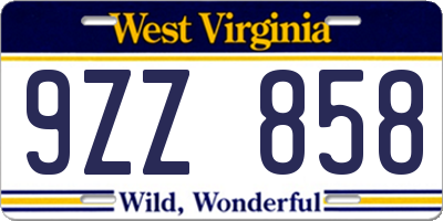 WV license plate 9ZZ858