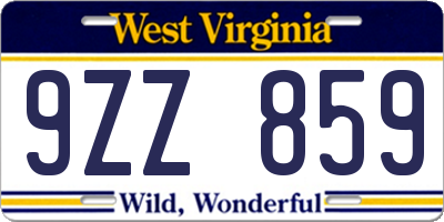 WV license plate 9ZZ859