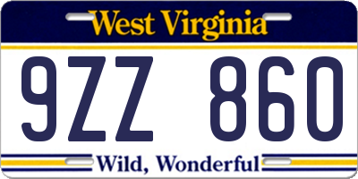 WV license plate 9ZZ860