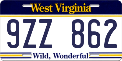 WV license plate 9ZZ862