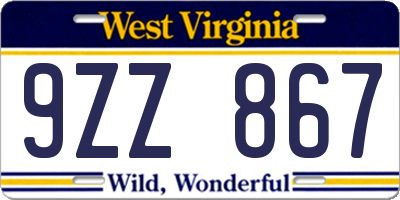 WV license plate 9ZZ867