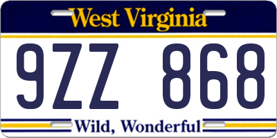 WV license plate 9ZZ868