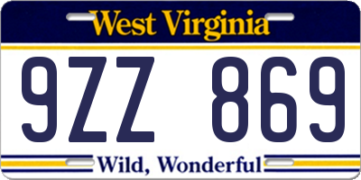 WV license plate 9ZZ869