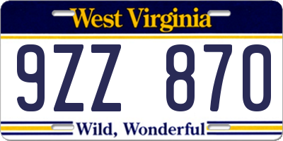 WV license plate 9ZZ870