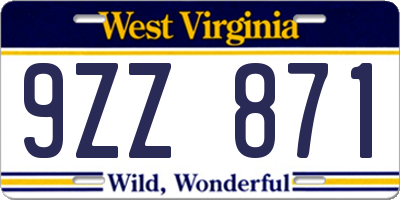 WV license plate 9ZZ871