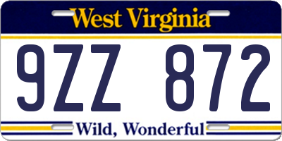 WV license plate 9ZZ872