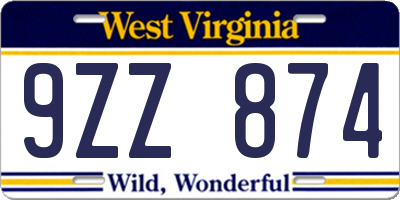 WV license plate 9ZZ874