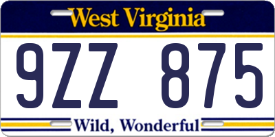 WV license plate 9ZZ875