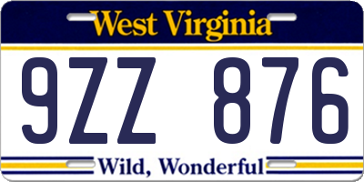 WV license plate 9ZZ876