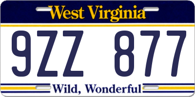 WV license plate 9ZZ877
