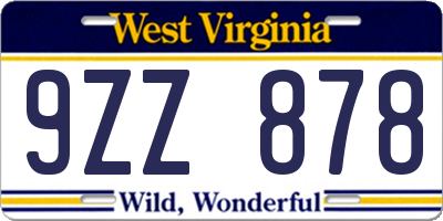 WV license plate 9ZZ878
