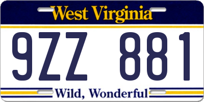 WV license plate 9ZZ881
