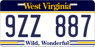 WV license plate 9ZZ887