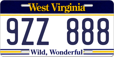 WV license plate 9ZZ888