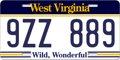 WV license plate 9ZZ889