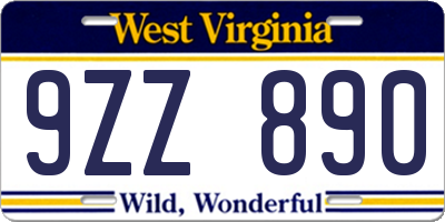 WV license plate 9ZZ890