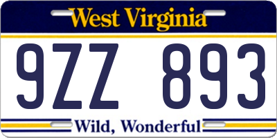 WV license plate 9ZZ893
