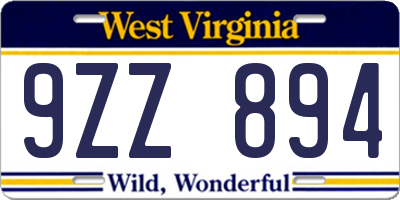 WV license plate 9ZZ894
