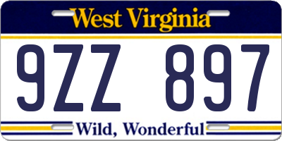 WV license plate 9ZZ897