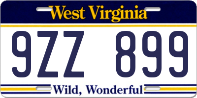 WV license plate 9ZZ899