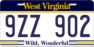 WV license plate 9ZZ902