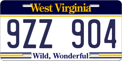 WV license plate 9ZZ904