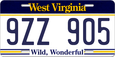 WV license plate 9ZZ905