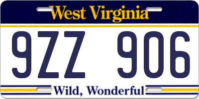 WV license plate 9ZZ906