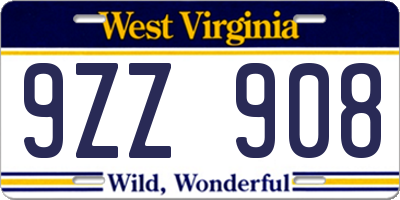 WV license plate 9ZZ908