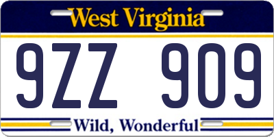 WV license plate 9ZZ909