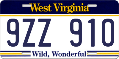 WV license plate 9ZZ910