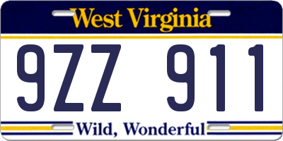 WV license plate 9ZZ911