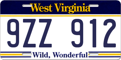 WV license plate 9ZZ912