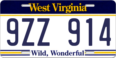WV license plate 9ZZ914