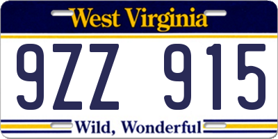 WV license plate 9ZZ915