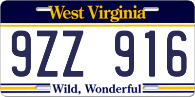 WV license plate 9ZZ916