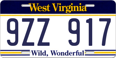 WV license plate 9ZZ917