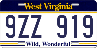 WV license plate 9ZZ919
