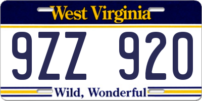 WV license plate 9ZZ920