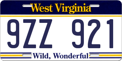 WV license plate 9ZZ921
