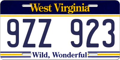 WV license plate 9ZZ923