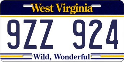 WV license plate 9ZZ924