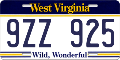 WV license plate 9ZZ925