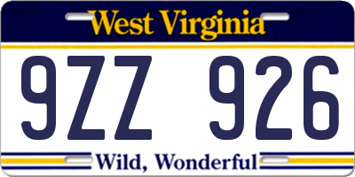 WV license plate 9ZZ926